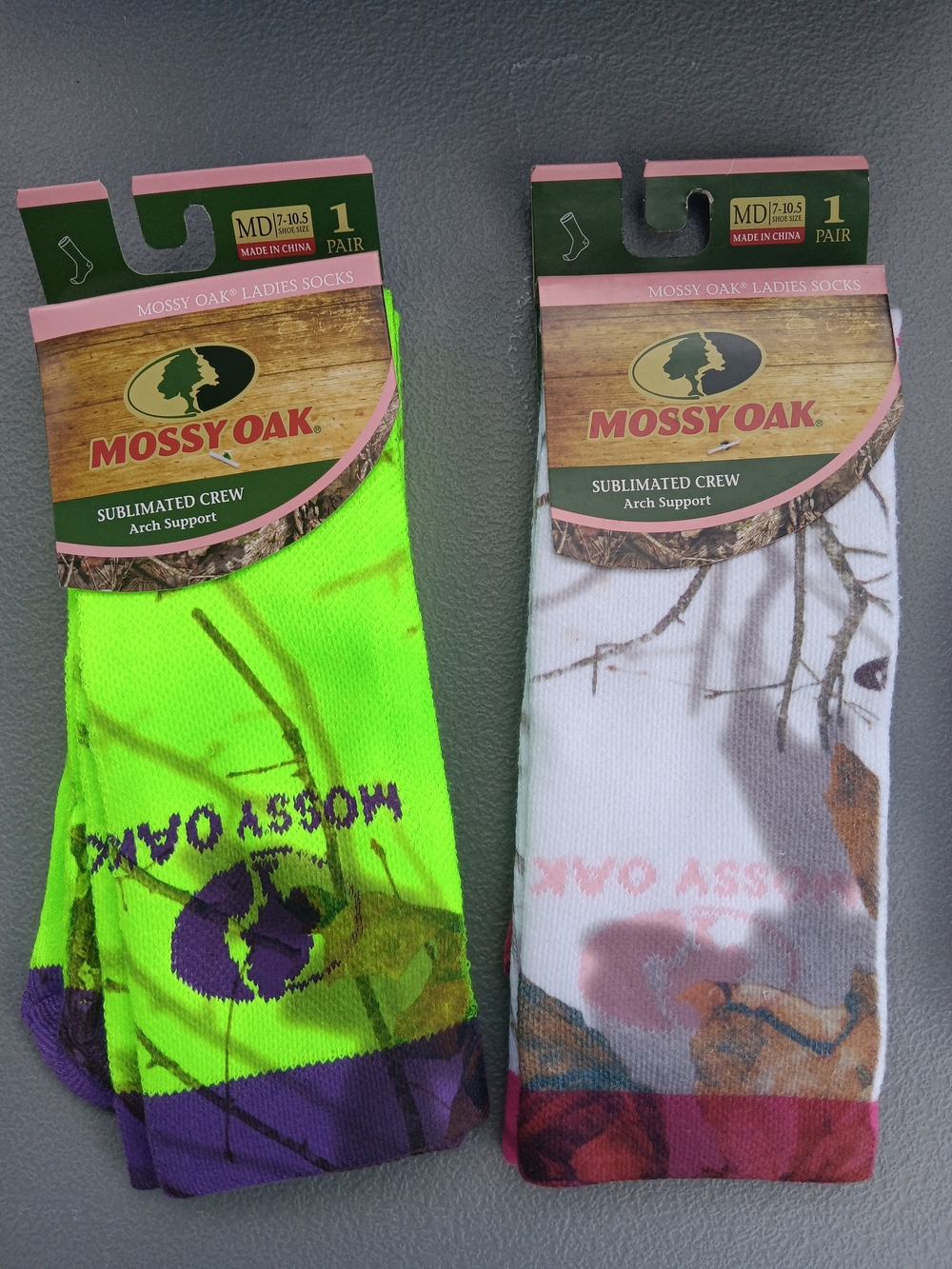 Mossy Oak Ladies Sublimated Crew Socks - Neon Yellow & White Camo